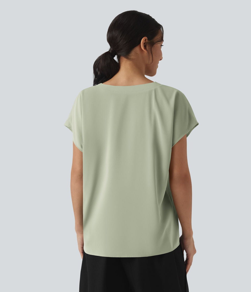 Blouse esprit bureau oversize défroissage facile, col V et manches courtes
