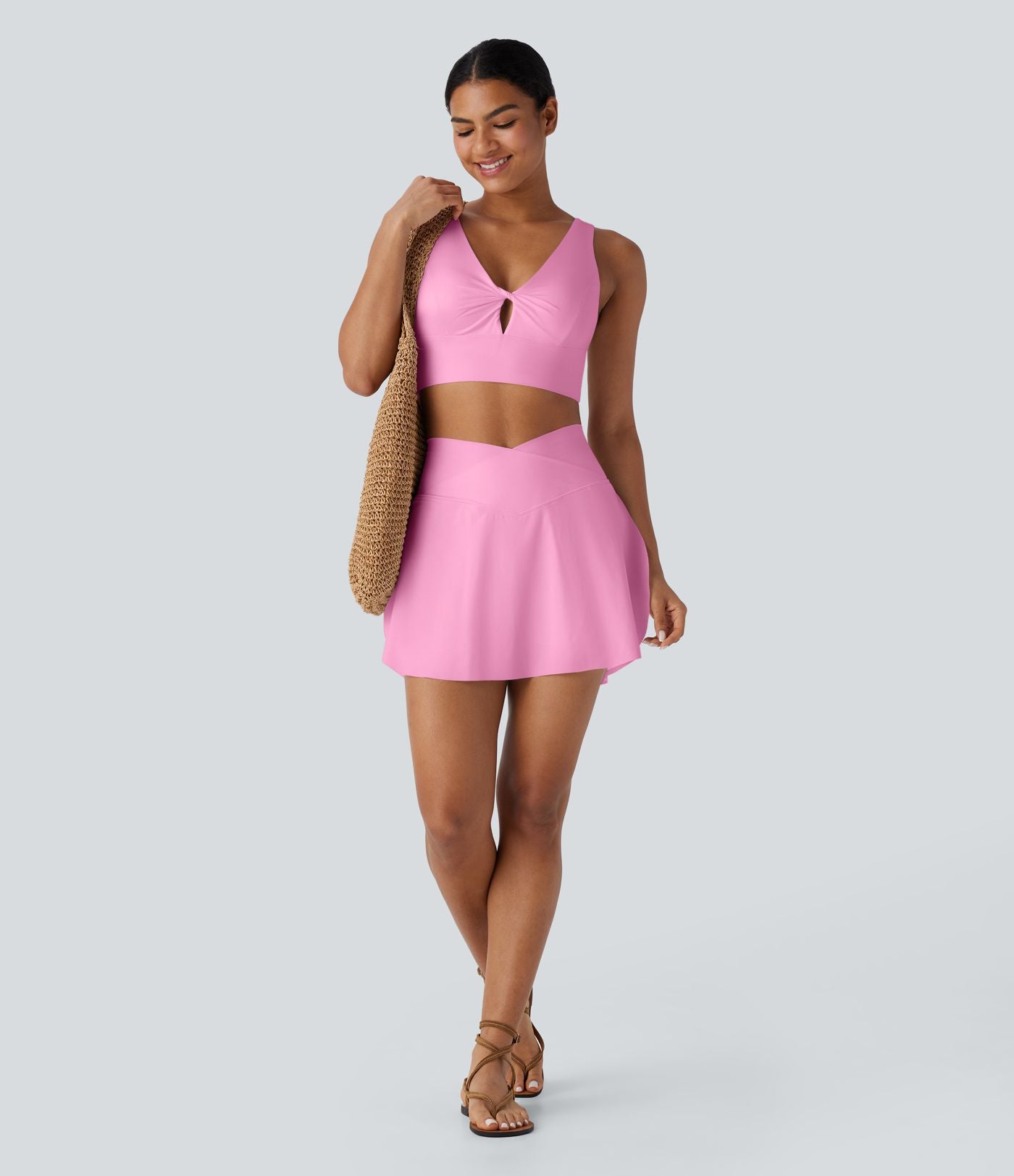 Jupe-short 2-en-1 mini de vacances taille haute croisée à séchage rapide avec poches latérales effet frais InstantCool