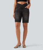 Short en jean Halara Flex™ casual gainant taille haute croisée avec poches