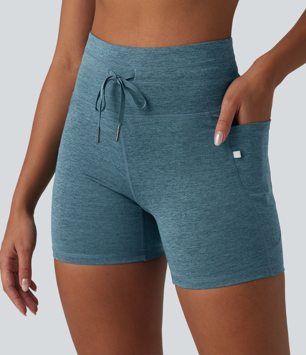 Short cycliste de yoga Halara UltraSculpt™ chiné, taille haute, cordon de serrage, séchage rapide, 12,5 cm, avec poches