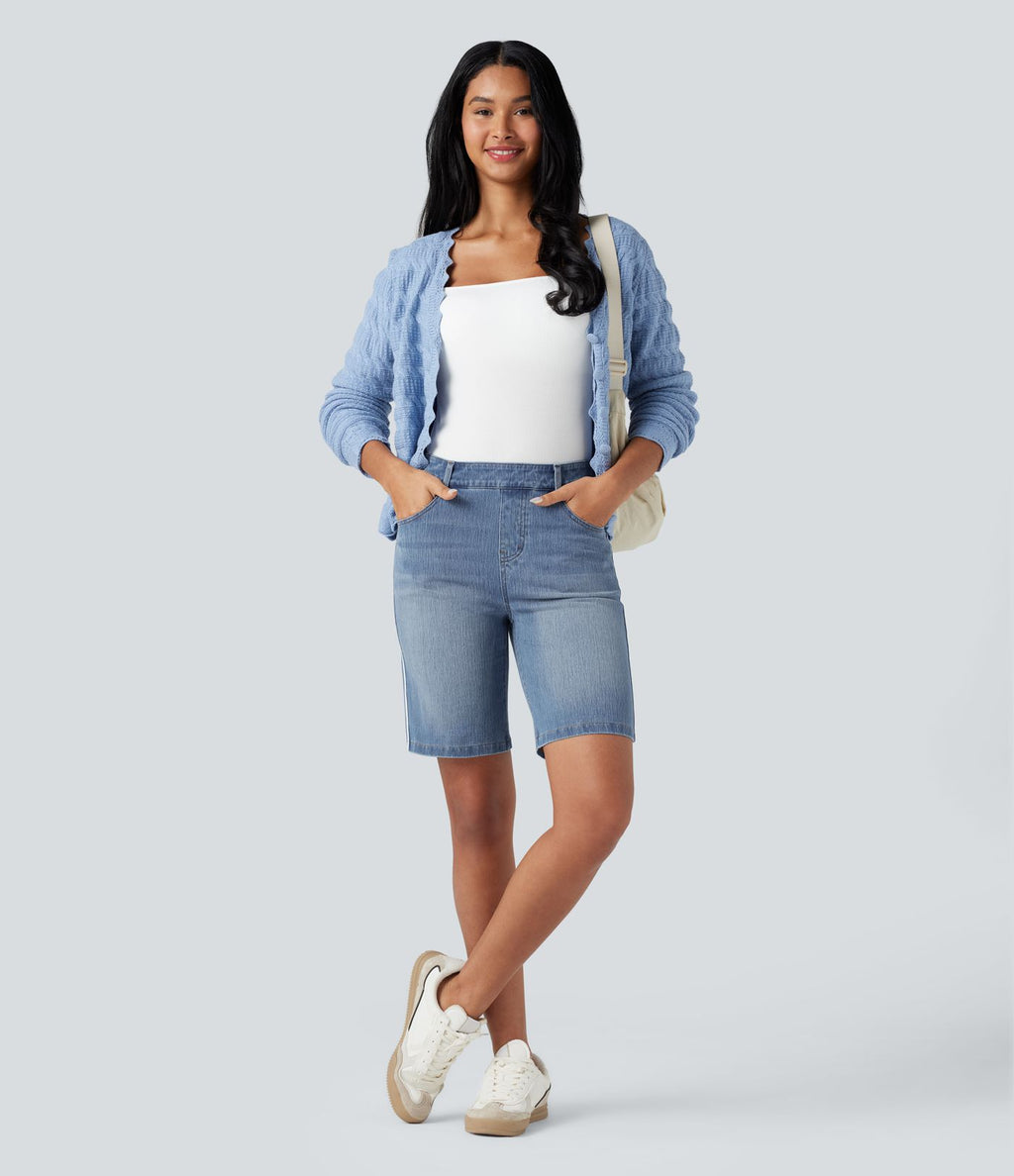 Short denim rayé Halara Flex™ taille haute avec poches
