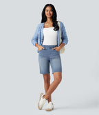 Short denim rayé Halara Flex™ taille haute avec poches