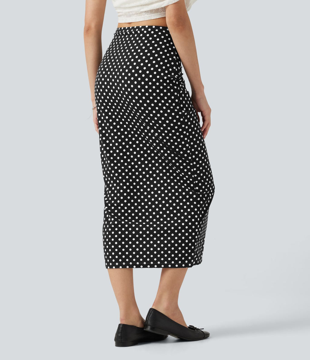 Jupe mi-longue moulante casual Halara UltraSculpt™ imprimé à carreaux taille haute avec cordon de serrage