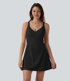 Robe sport danse mini 2-en-1 col V dos nu SoftlyZero™ Plush avec poches - Édition Easy Peasy