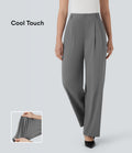 Pantalon de travail à taille haute avec boutons, fermeture éclair, poches latérales, fronces, jambe droite et effet frais InstantCool