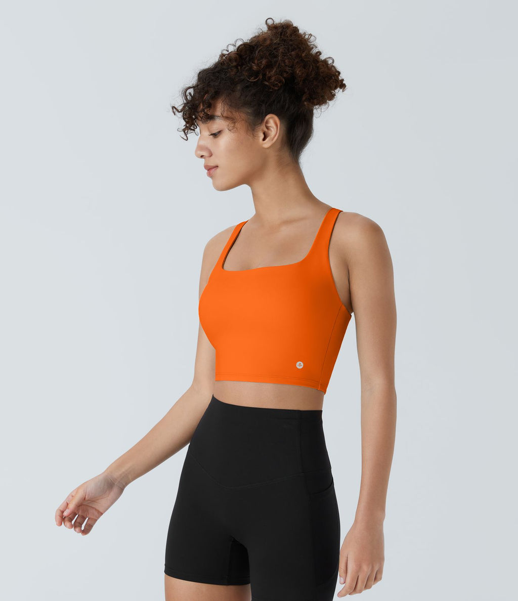 Débardeur yoga court SoftlyZero™ Airy col carré dos nu bretelles croisées effet frais InstantCool, bonnets A-C, protection solaire UPF50+