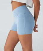 Halara Flex™  Shorts 7,5cm Denim Casual Taille Haute Poches Latérales Croisées en Maille Extensible