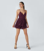 Robe Soirée Mini Superpositions en Maille avec Dos Nu Croisé Lacets
