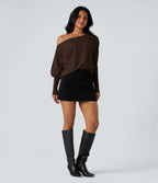 Pull une épaule manches chauve-souris ourlet arrondi