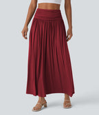 Jupe longue fluide froncée taille haute
