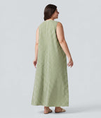 Robe débardeur midi sans manches col rond en vichy froissé grande taille à poches