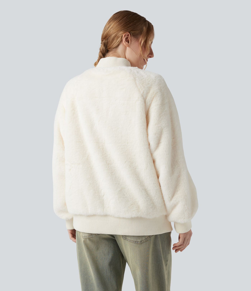 Veste bomber sherpa zippée à manches longues avec poches