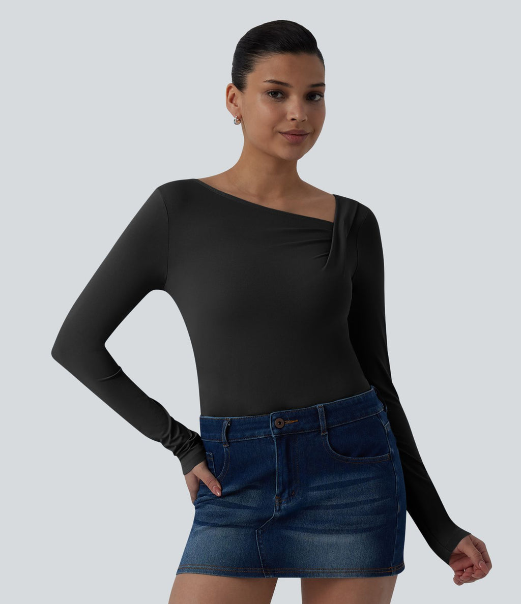 Haut casual asymétrique manches longues froncé