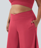 Pantalon corsaire grande taille large SoftlyZero™ Airy taille haute croisée effet frais InstantCool avec poches