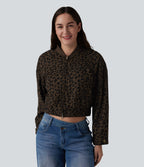 Veste bomber manches longues imprimé léopard avec poches