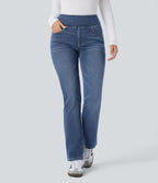 Halara Flex™ Jean évasé casual délavé en molleton taille haute avec poches