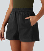 Short en coton délavé taille haute avec poches latérales