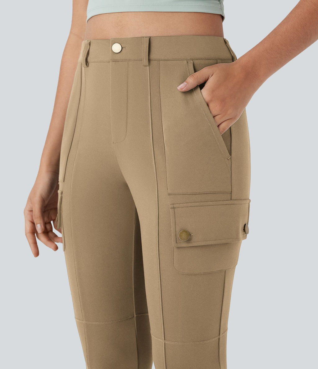 Pantalon cargo pedal pusher ajusté uni taille haute DayStretch avec poches zippées