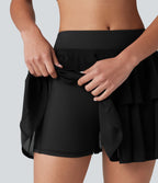 Jupe mini de tennis 2-en-1 à volants superposés, mesh respirant, taille mi-haute, à effet frais InstantCool, séchage rapide, avec poches