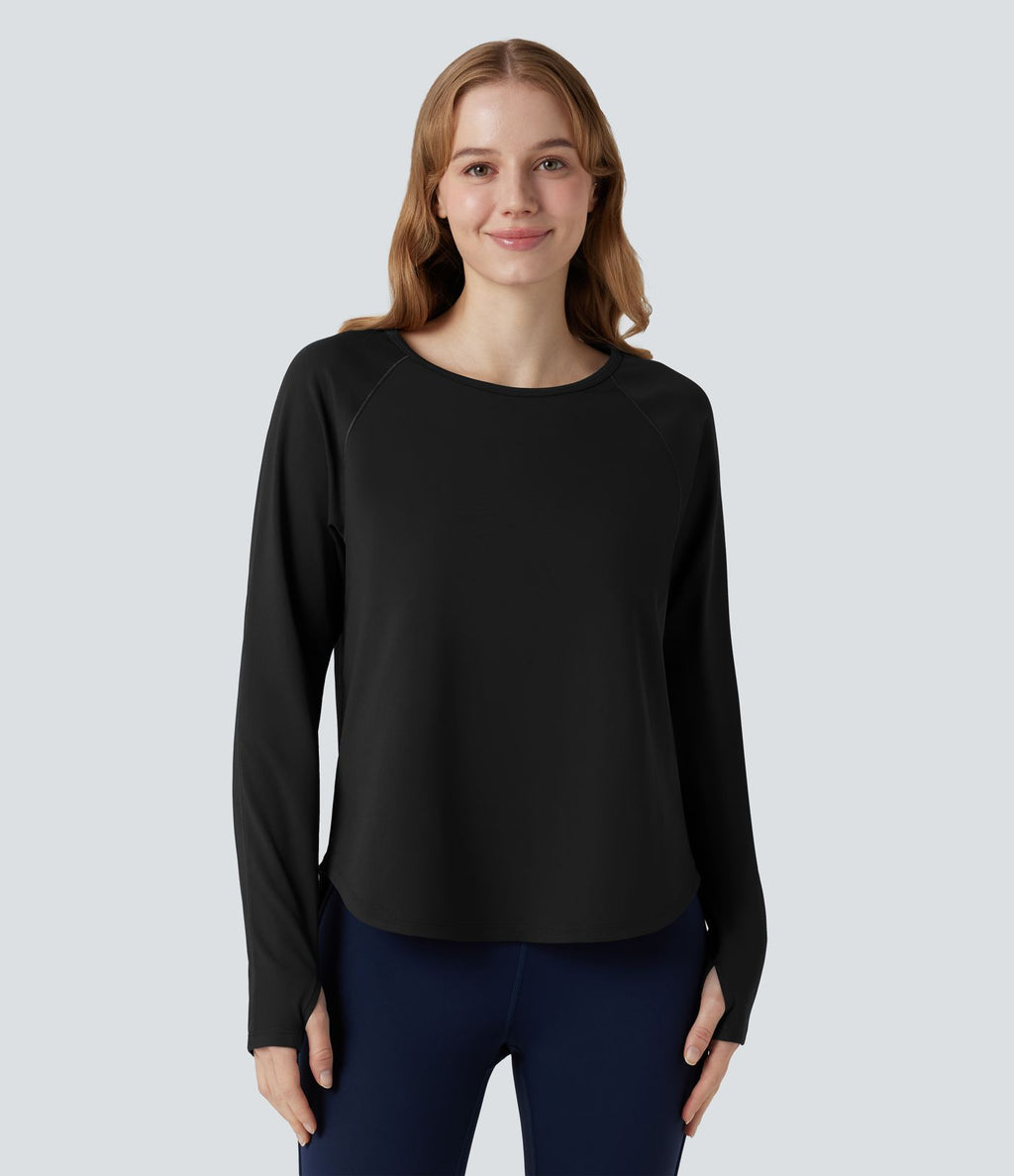 Top de sport col rond mesh contrastant manches longues avec trous pouces
