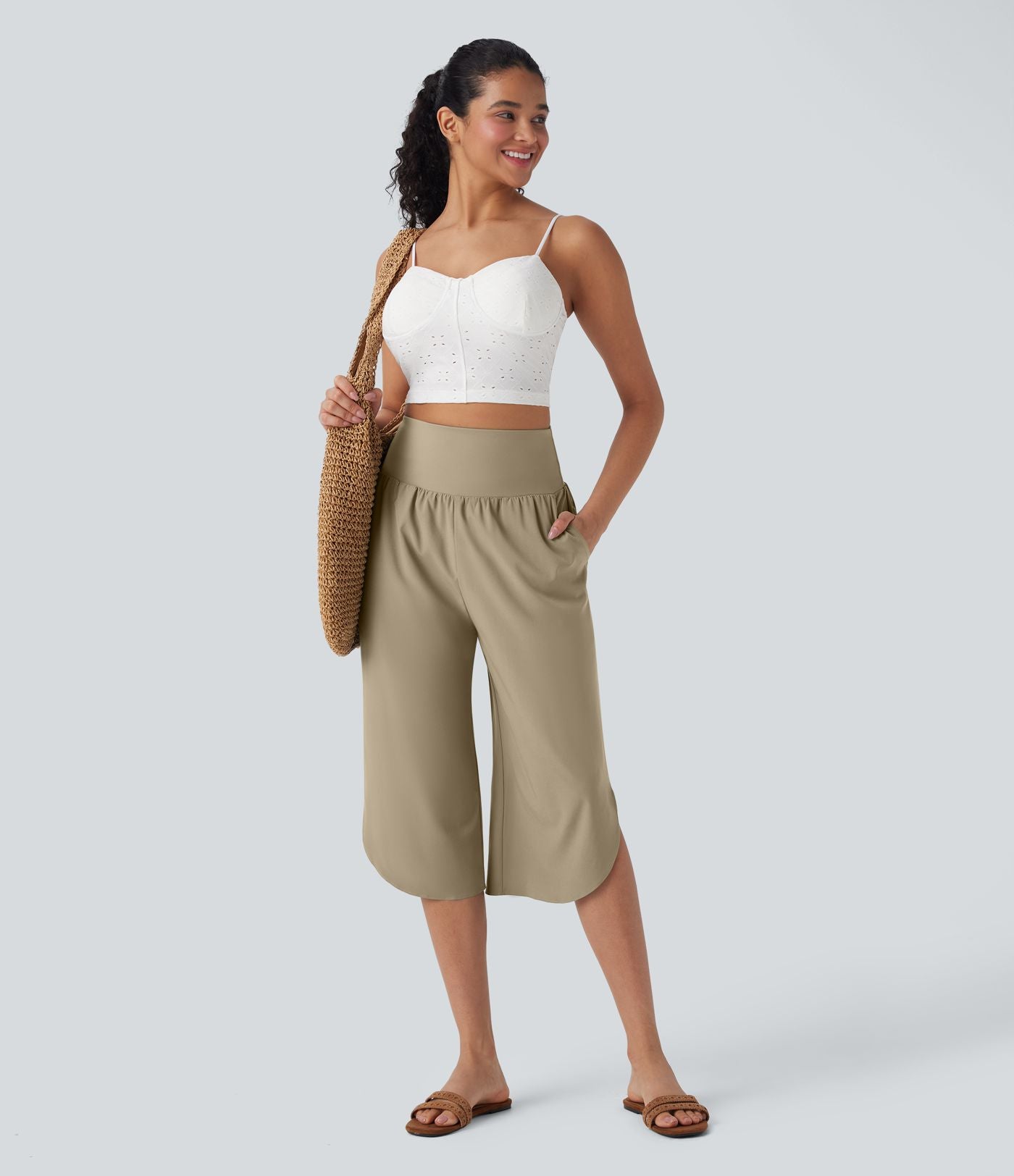 Pantalon corsaire gainant taille haute à ourlet asymétrique et séchage rapide avec poches Breezeful™
