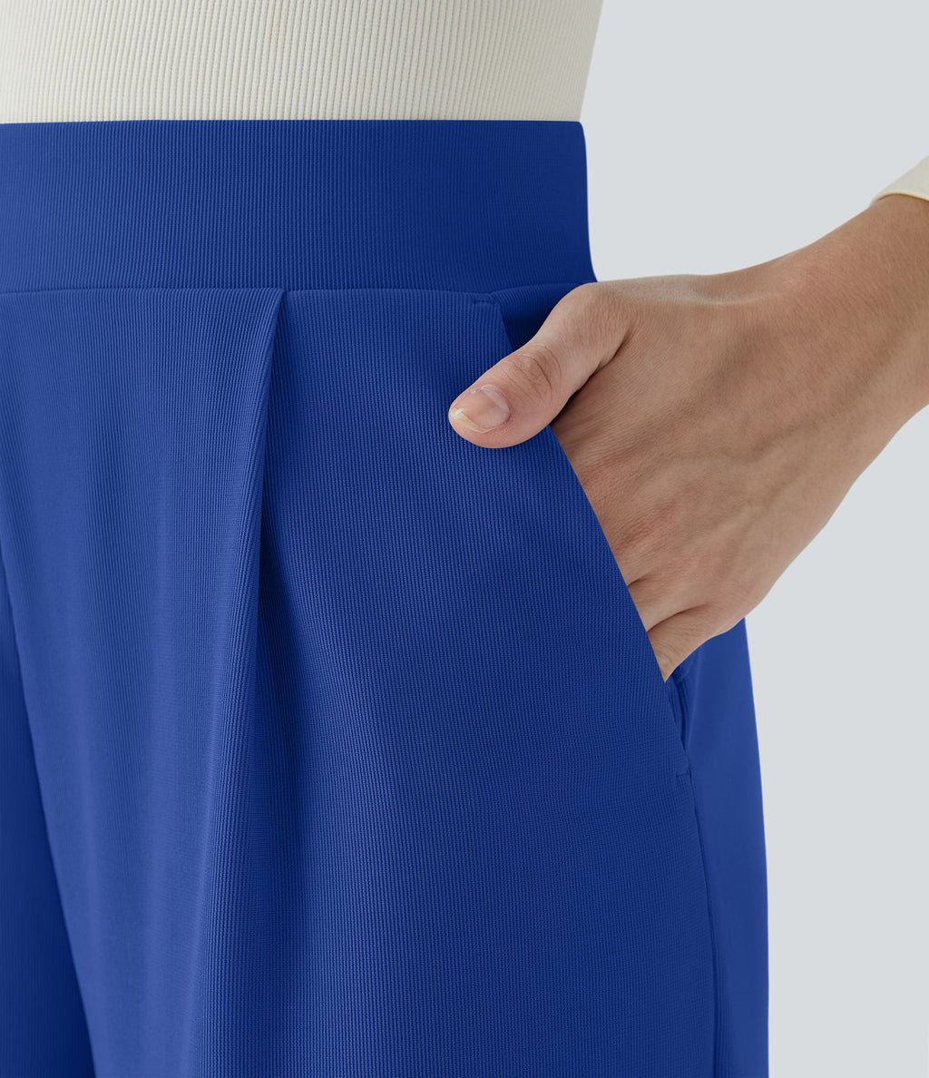 Halara Flex™ Pantalon Tailleur Évasé à Taille Haute Sculptant la Silhouette avec Poches Latérales Micro Waffle