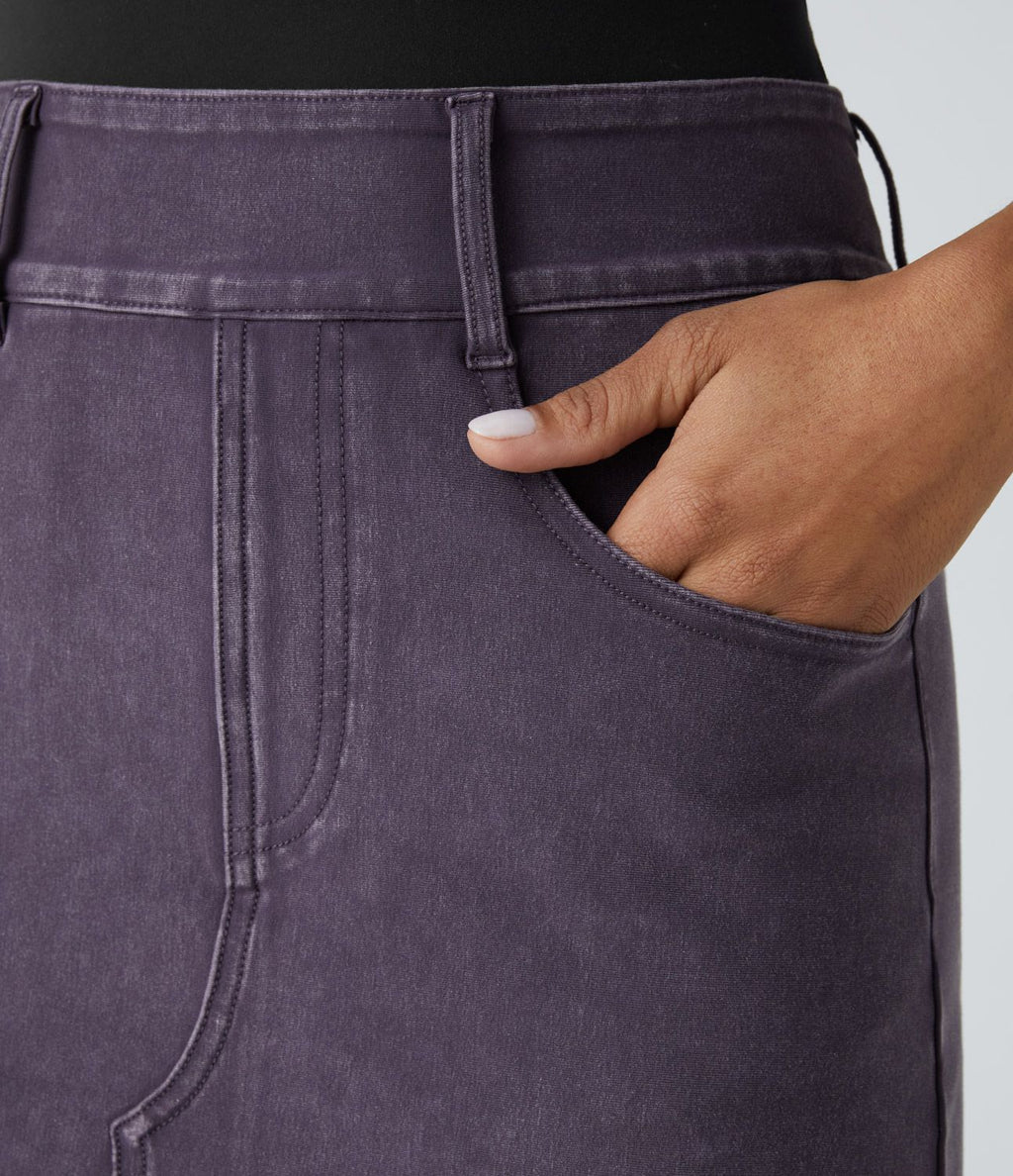 Halara Flex™ Jupe Mi-longue Casual En Denim Extensible Coloré A Poches Multiples Taille Haute