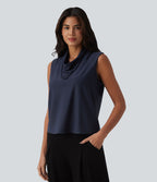 Blouse de travail sans manches à col drapé