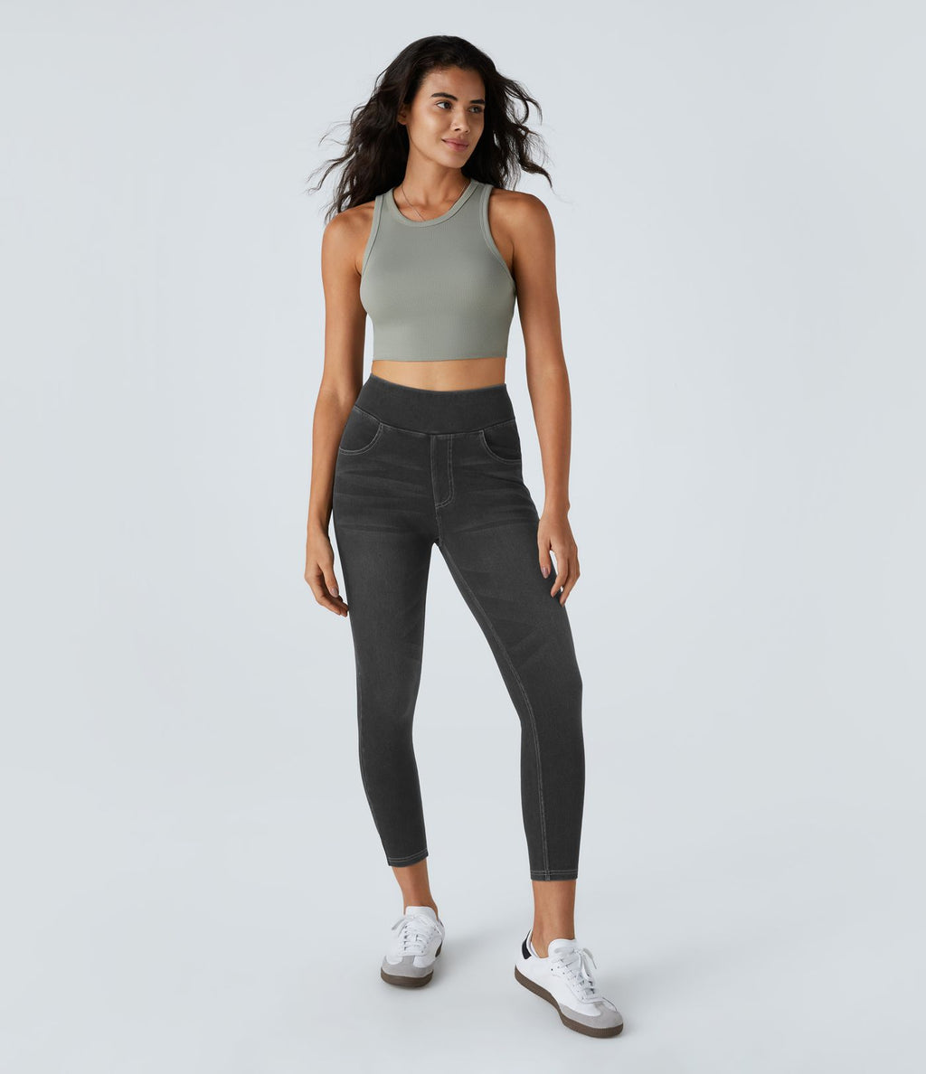 Leggings 7/8 décontractés en denim taille haute avec poches Halara Flex™