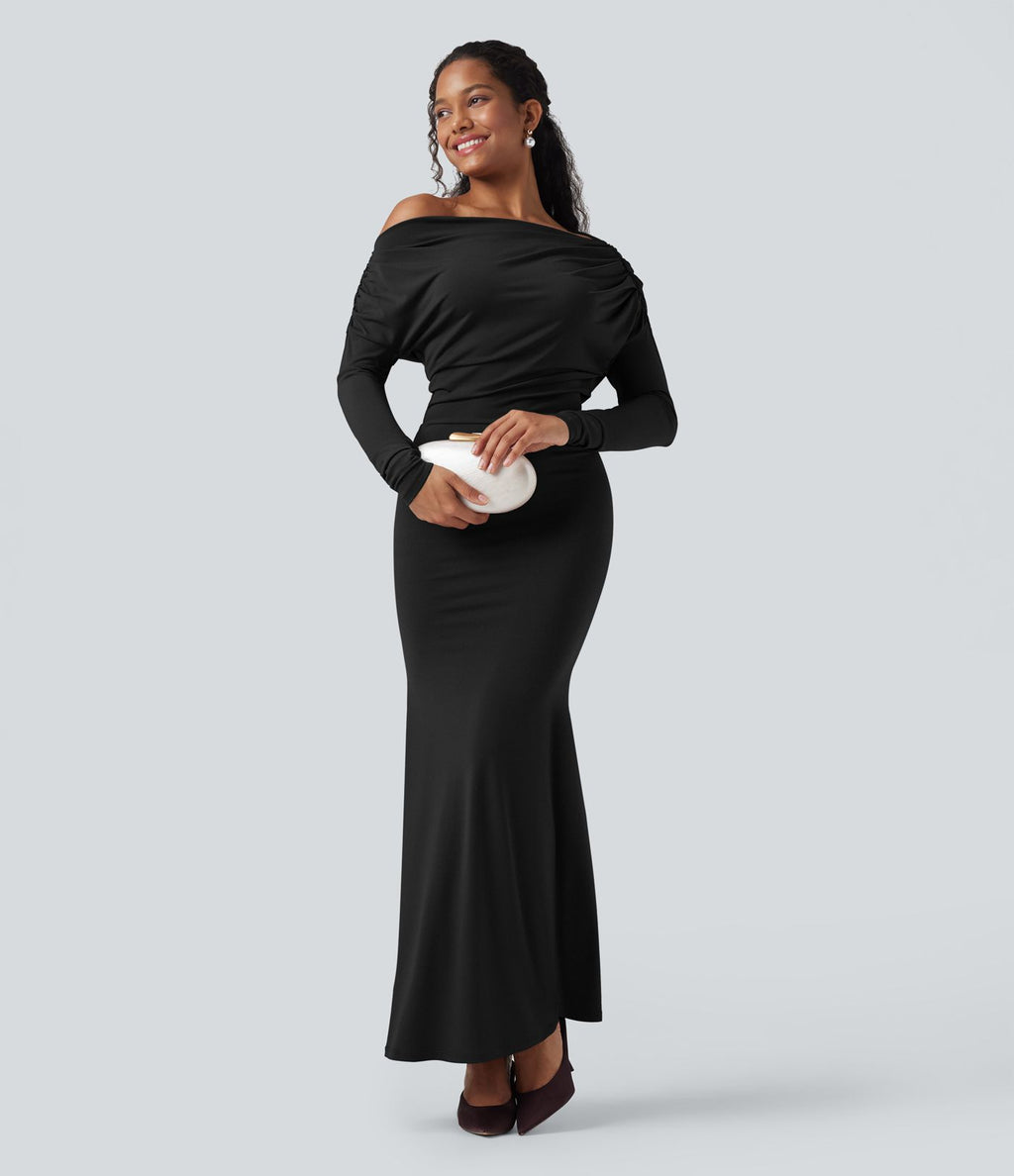 Robe sirène longue à manches longues, épaules dénudées