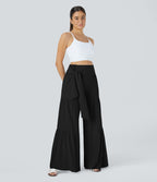 Breezeful™ Pantalon Large Casual Taille Haute Froncé à Nouer Devant et Dos Fluide Séchage Rapide