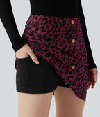 Jupe mini décontractée 2-en-1 taille haute imprimé léopard avec poche