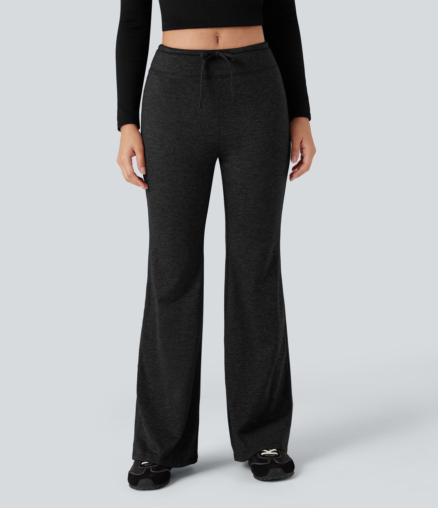 Pantalon jogging évasé thermique polaire chiné séchage rapide taille mi-haute avec cordon de serrage - UPF40+