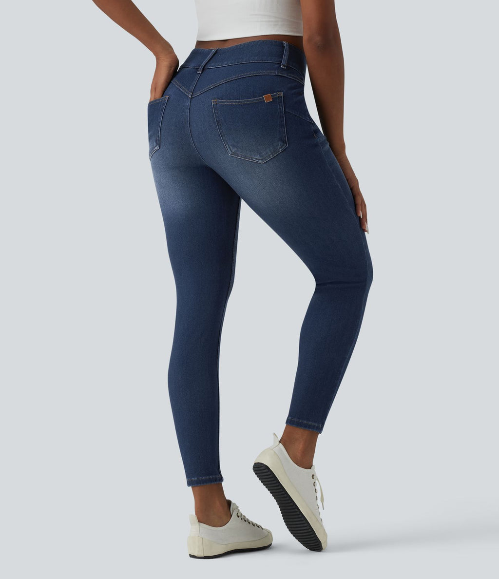 Halara Flex™ Jean skinny 7/8 casual taille mi-haute en lyocell drapé effet délavé, avec poches