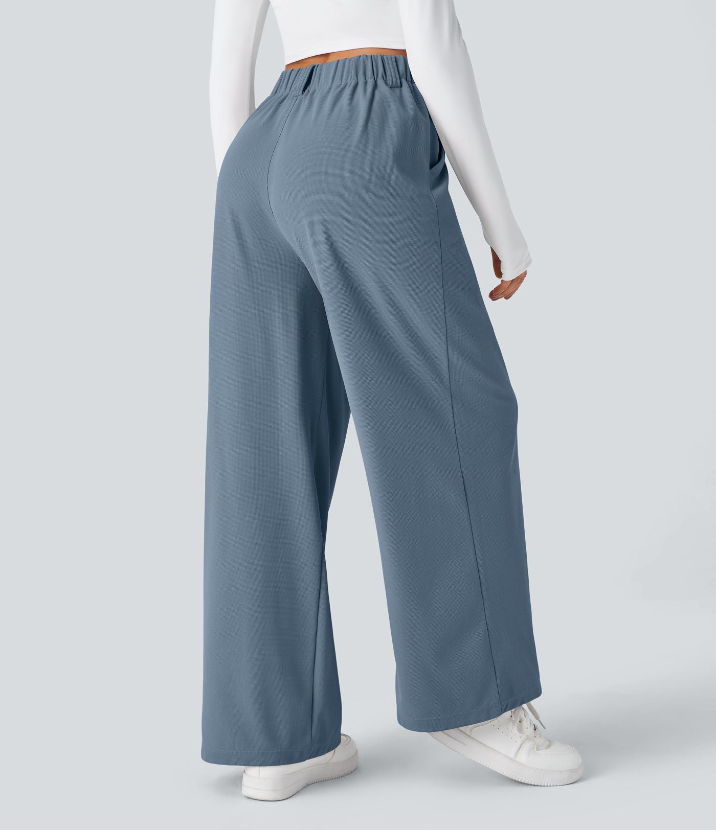 Pantalon Tailleur Large Fluide Halara Flex™ Gaufré Taille Haute Poches Latérales