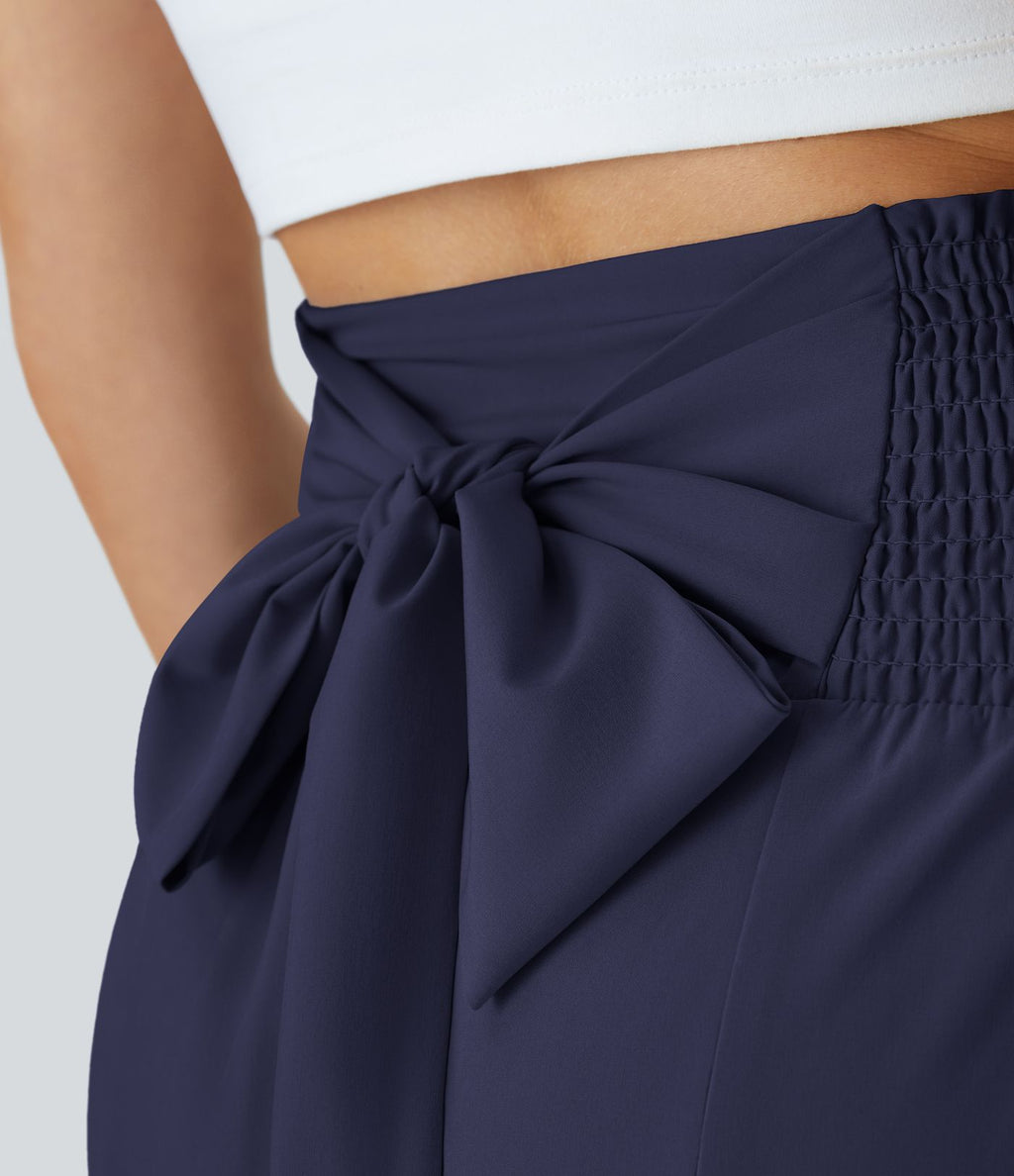 Breezeful™ Pantalon Large Casual Taille Haute Froncé à Nouer Devant et Dos Fluide Séchage Rapide