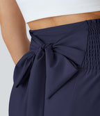 Breezeful™ Pantalon Large Casual Taille Haute Froncé à Nouer Devant et Dos Fluide Séchage Rapide