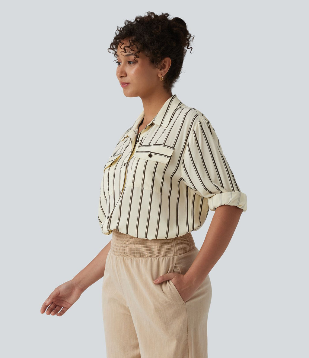 Chemise décontractée à rayures manches longues avec poches