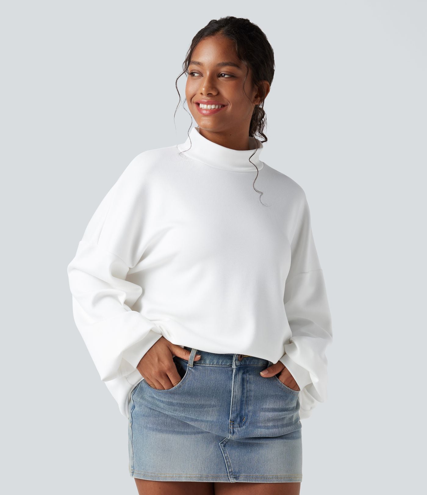 Sweatshirt casual col montant coupe décontractée avec poches