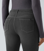 Jean bootcut délavé Halara Flex™ taille basse avec bouton, fermeture éclair et poches multiples