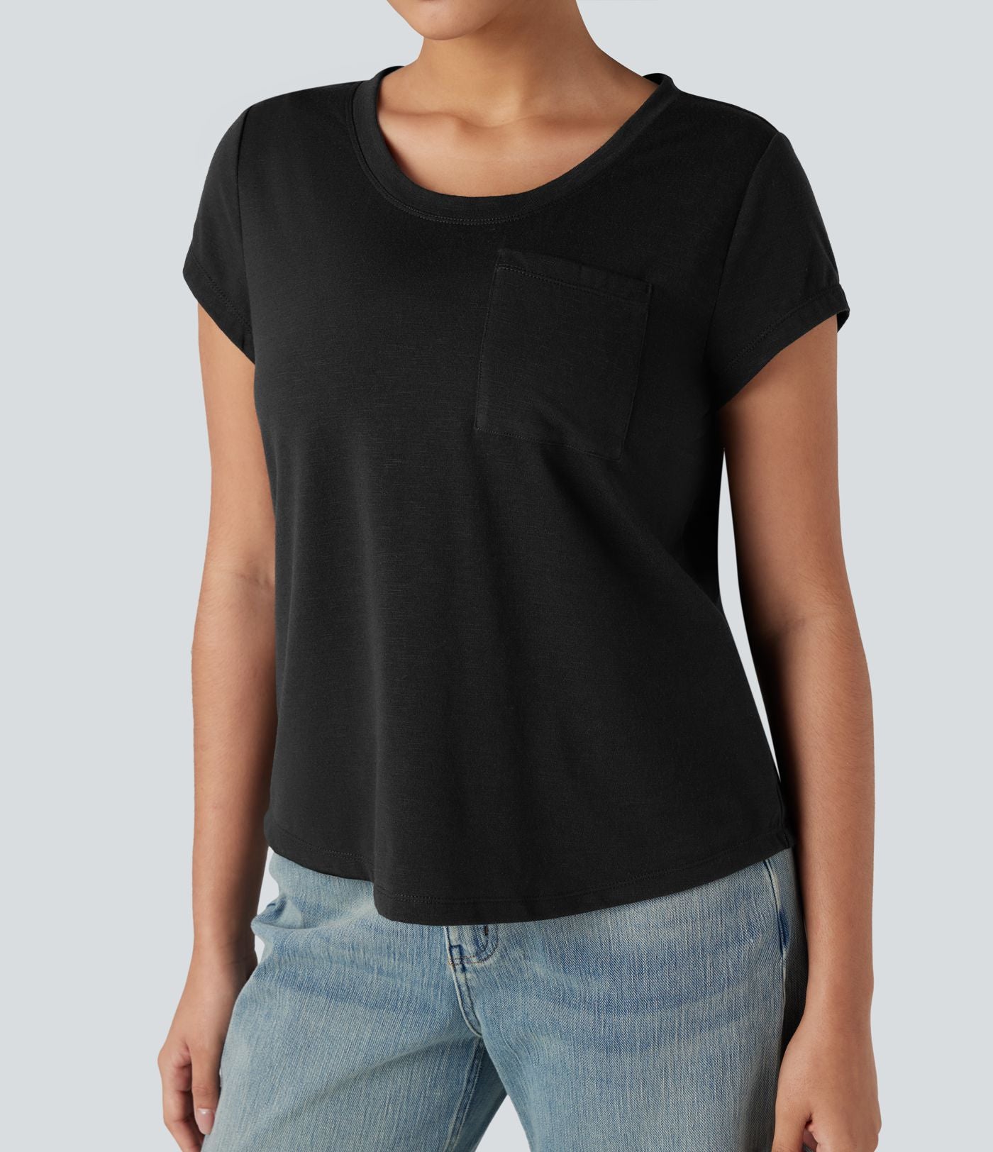 Top col rond manches courtes avec poche