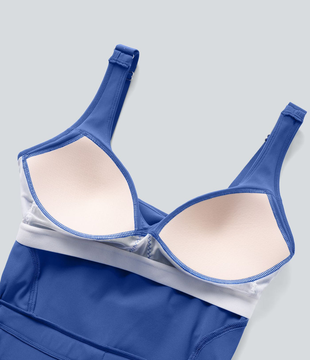 Robe active de yoga 2-en-1 Softlyzero™ Plush avec bretelles ajustables, armatures push-up, dos nu et poches-Easy Peasy