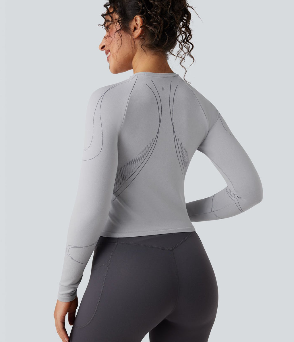 Haut de sport col rond à manches longues sans couture Seamless Flow