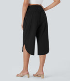 Pantalon capri de vacances Breezeful™ taille haute croisée avec poches latérales, fente et séchage rapide
