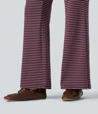 Pantalon décontracté à rayures en maille côtelée, taille mi-haute, cordon de serrage et coupe bootcut, avec poches