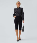 Blouse travail col montant à volants pois manches longues