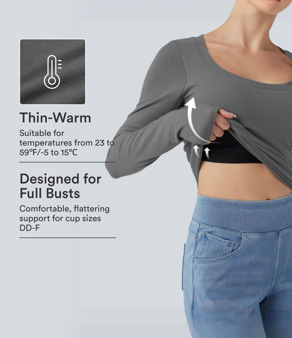 Haut coques moulées effet push-up col arrondi dégagé manches longues bonnets E-G