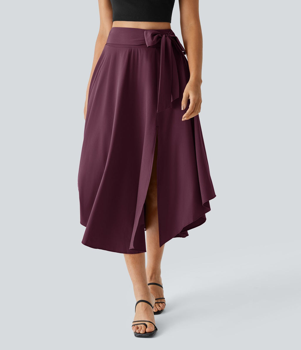 Breezeful™ Jupe Taille Haute Casual Midi Séchage Rapide Fluide Fentes Latérales Nouées 2 en 1