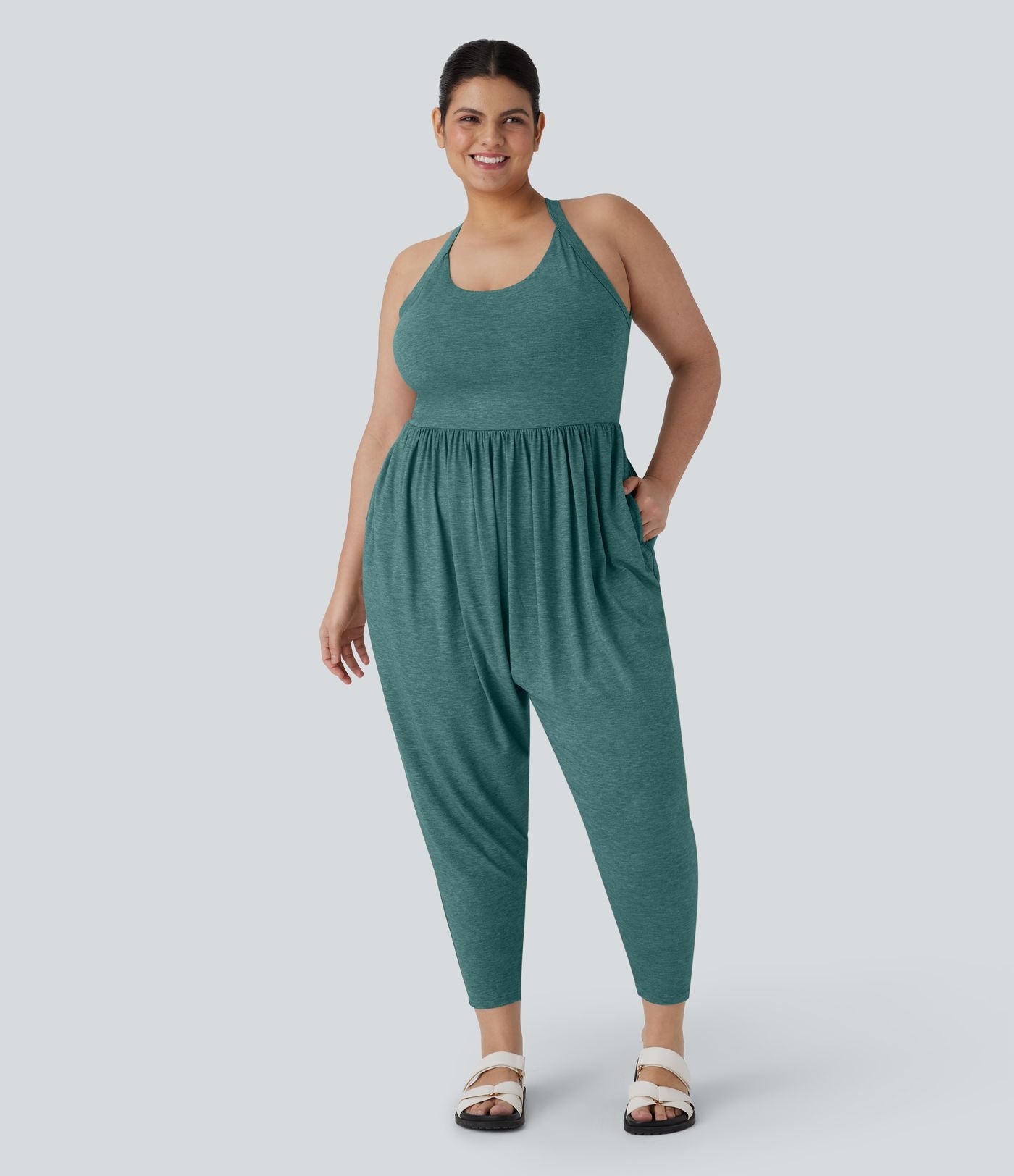 Combinaison sarouel dos nu torsadée grande taille avec poche latérale - Édition facile à enfiler