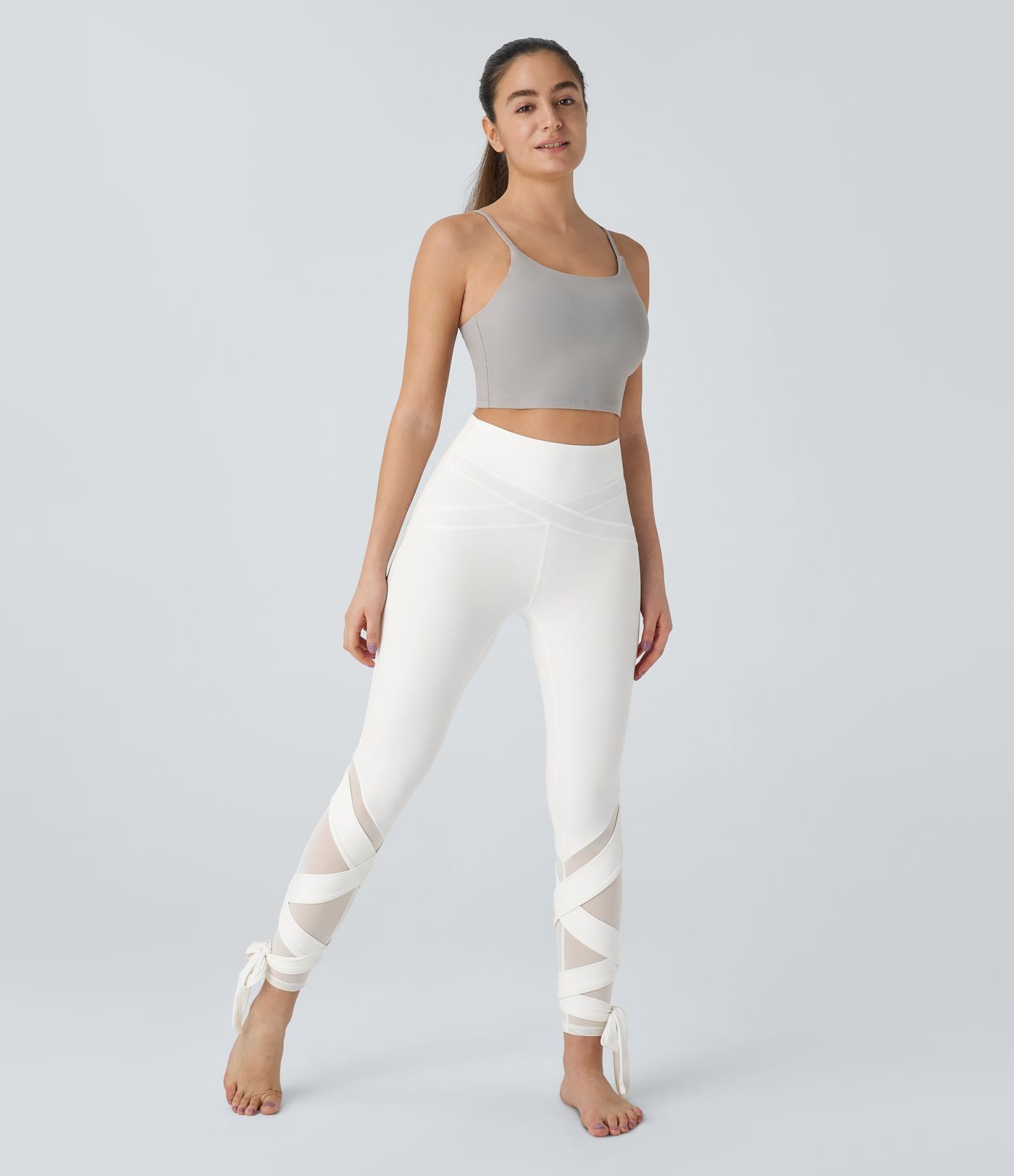Softlyzero™ Legging Taille Haute Empiècement en Maille Contrastante Lacets Croisés Longueur 7/8